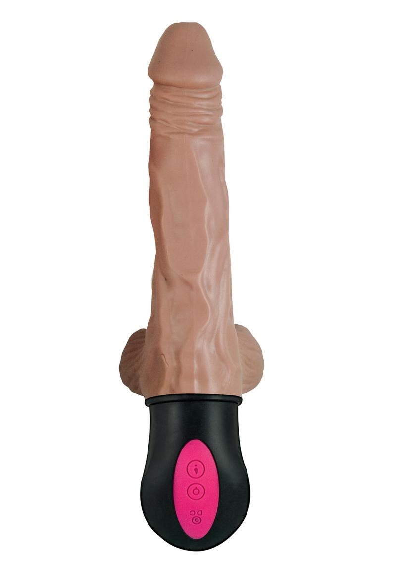 Natural Realskin Hot Cock 2 Rechargeable Warming Dildo with Balls 6.5in - Chocolate