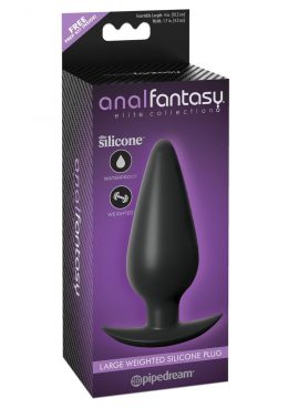 Anal Fantasy Elite Collection Large Weighted Silicone Plug Waterproof 4.7in 5.8oz - Black