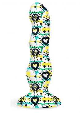 Collage Diamonds and Hearts Curvy Silicone Dildo - Multicolor