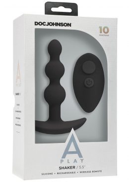 A-Play Shaker Rechargeable Silicone Beaded Anal Plug with Remote Control - Black