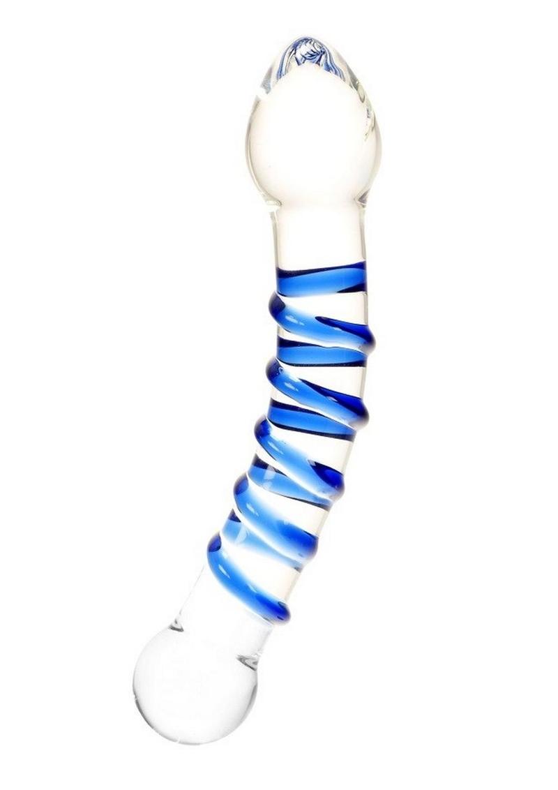 ME YOU US Textured Ice G-Spot and P-Spot Teaser Glass Dildo - Clear/Blue