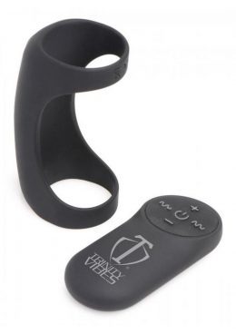 Trinity Men 7X G-Shaft Silicone Rechargeable Cock Ring with Remote Control - Black