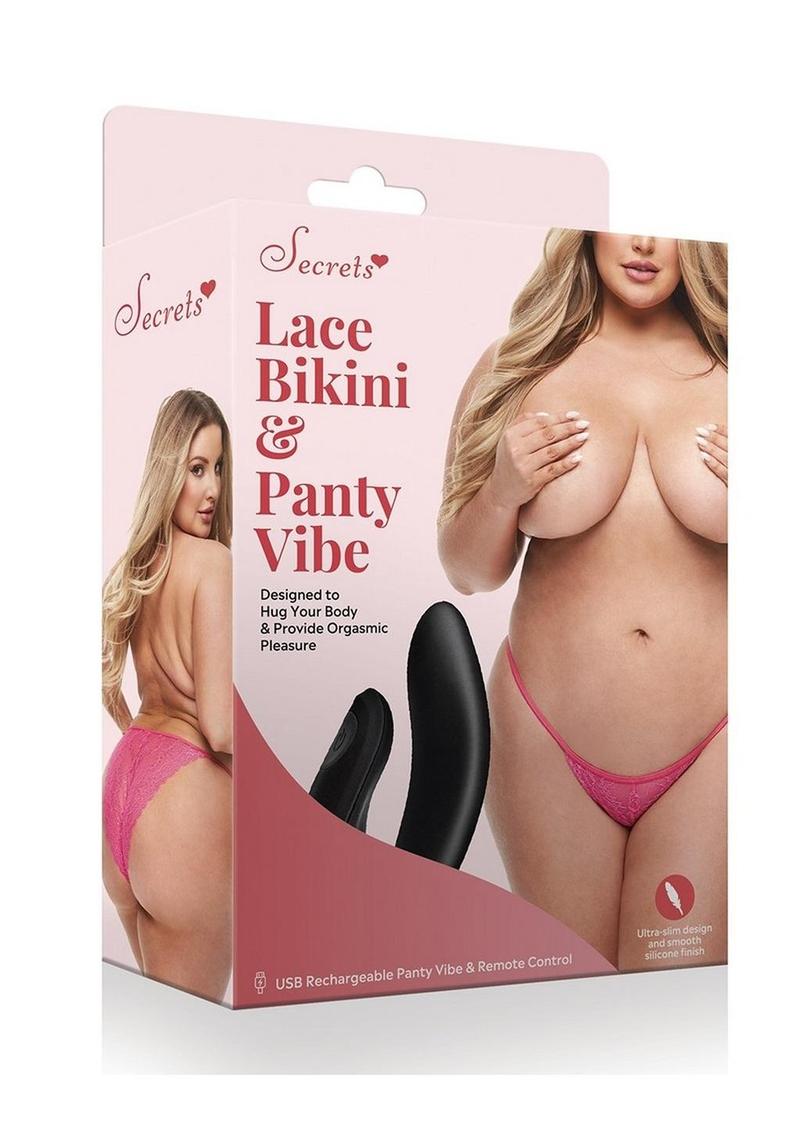 Secrets Lace Panty andamp; Rechargeable Remote Control Panty Vibe - Queen - Pink