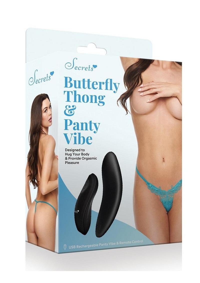 Secrets Butterfly Panty andamp; Rechargeable Remote Control Panty Vibe - O/S - Turquoise