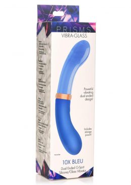 Prisms Vibra-Glass 10X Bleu Dual End G-Spot Rechargeable Silicone/Glass Vibrating Dildo - Teal