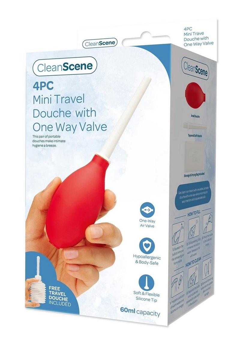 CleanScene Mini Travel Douche Set with One Way Valve (4 Piece) - Red/White