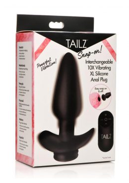 Tailz Snap-On 10X Rechargeable Silicone Anal Plug With Remote Control - XLarge - Black