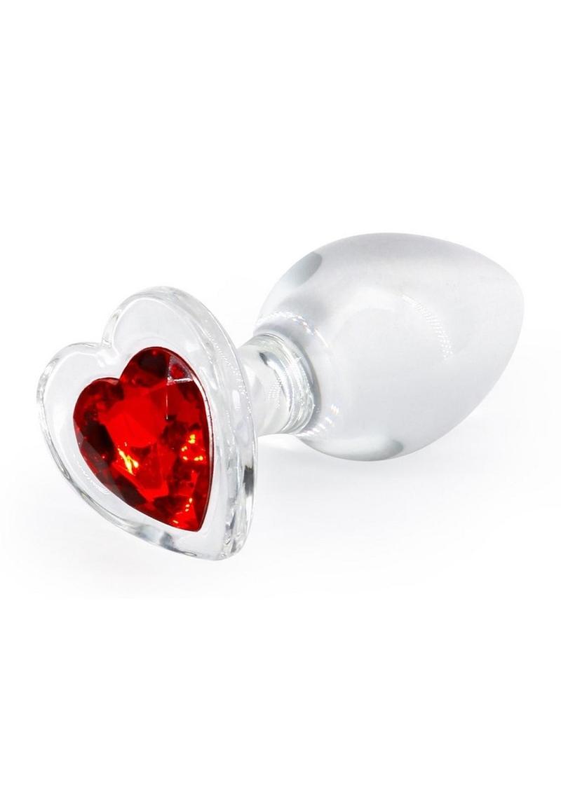 Crystal Desires Red Heart Glass Anal Plugs - Medium