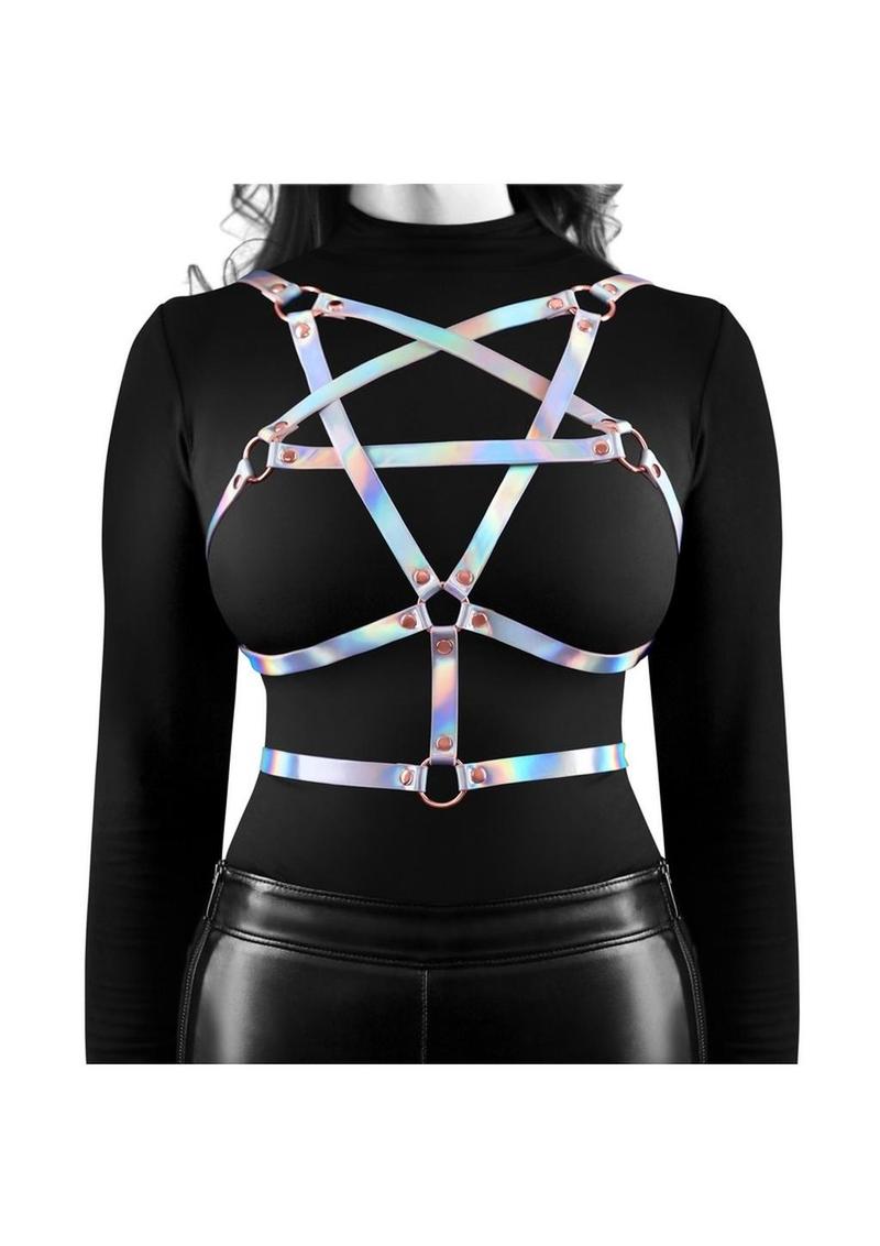Cosmo Harness Risque Chest Harness - Large/XLarge - Rainbow