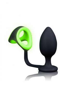 Ouch! Butt Plug with Cock Ring and Ball Strap Silicone Glow in the Dark - Green