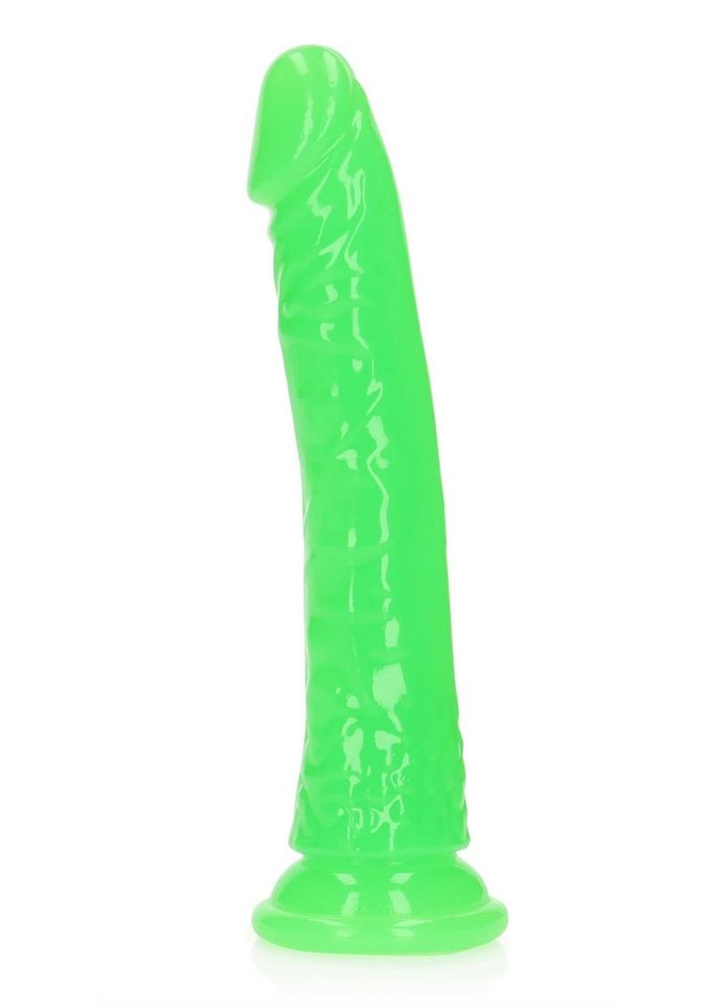 RealRock Slim Glow in the Dark Dildo with Suction Cup 8in - Green