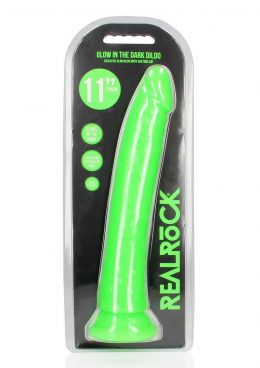 RealRock Slim Glow in the Dark Dildo with Suction Cup 11in - Green