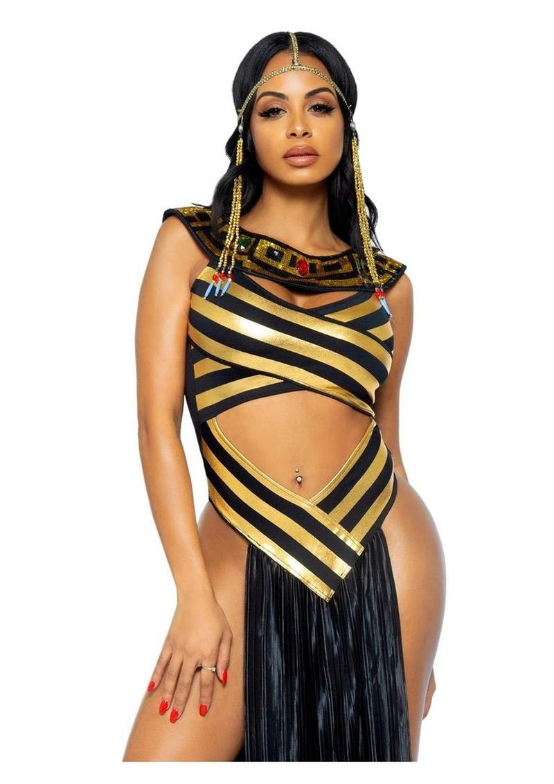 Leg Avenue Nile Queen Catsuit Dress with Jewel Collar Head Piece (3 Piece) - Medium - Black/Gold
