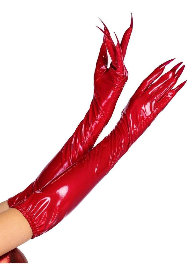 Leg Avenue Vinyl Claw Gloves - Large - Red
