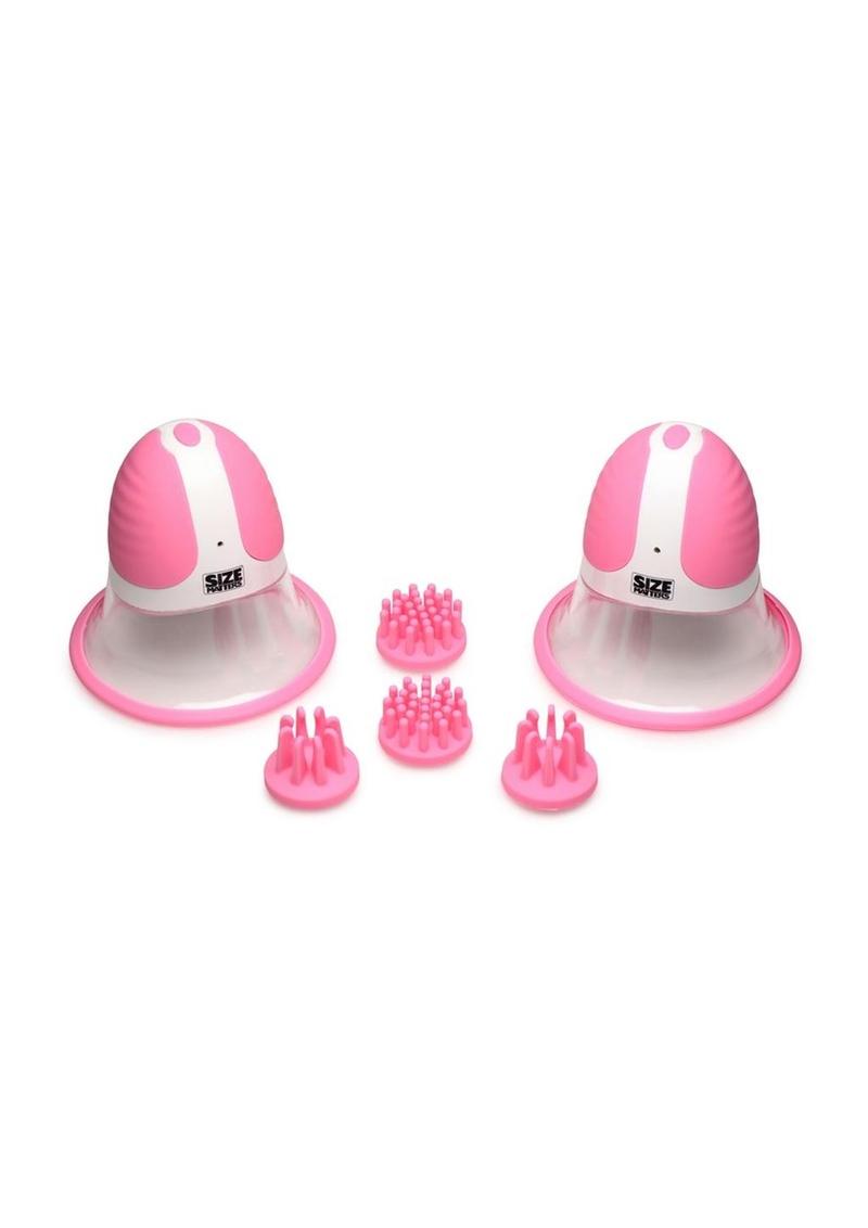 Size Matters 10X Rotating Silicone Nipple Suckers with 4 Attachments - Pink/White