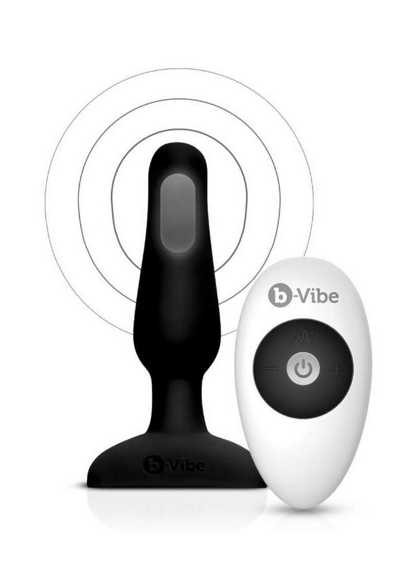 B-Vibe Novice Plug Rechargeable Silicone Anal Plug with Remote Control - Black
