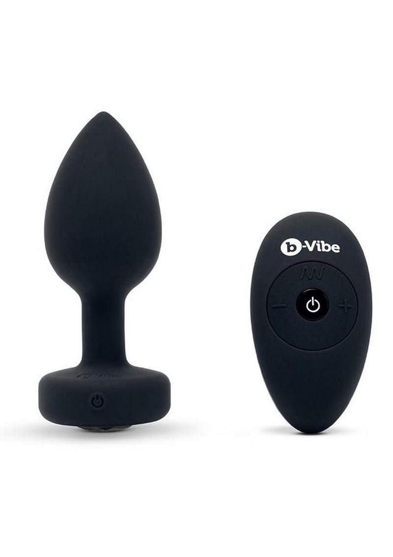 B-Vibe Vibrating Jewel Plug Rechargeable Silicone Anal Plug with Remote - Medium/Large - Black
