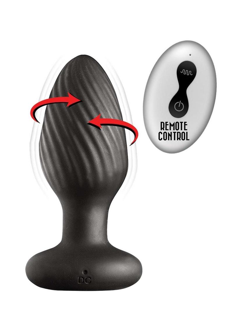 Ass-Sation Remote Vibrating and Rotating Rechargeable Silicone Anal Plug - Black