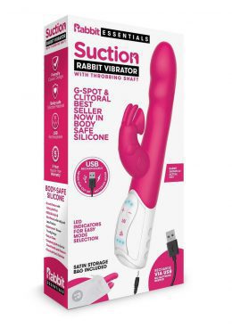 Rabbit Essentials Silicone Rechargeable Clitoral Suction Rabbit - Hot Pink