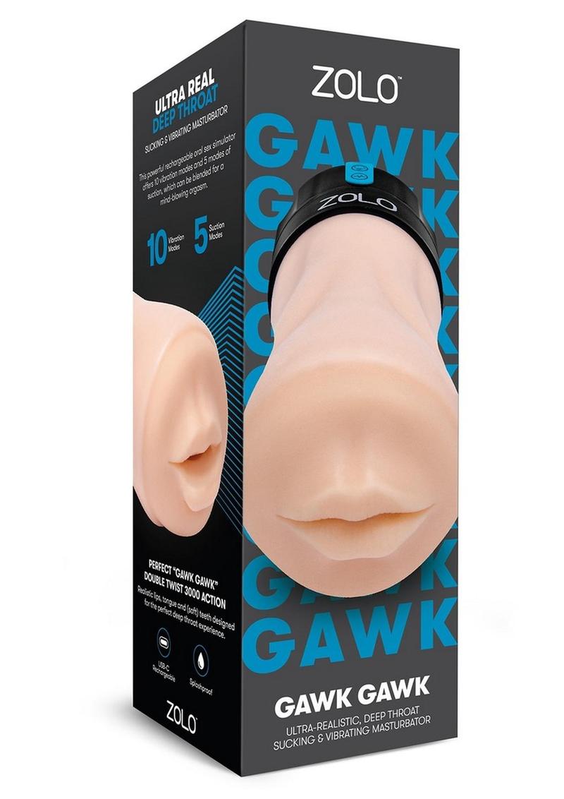 Zolo Gawk Gawk Rechargeable Silicone Vibrating Deep Throat Blowbot Masturbator - Vanilla/Black