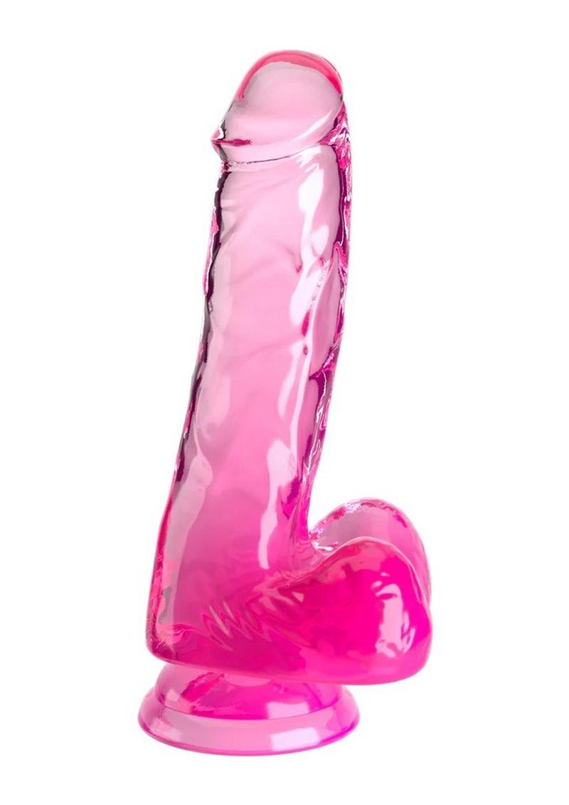 King Cock Clear Dildo with Balls 6in - Pink