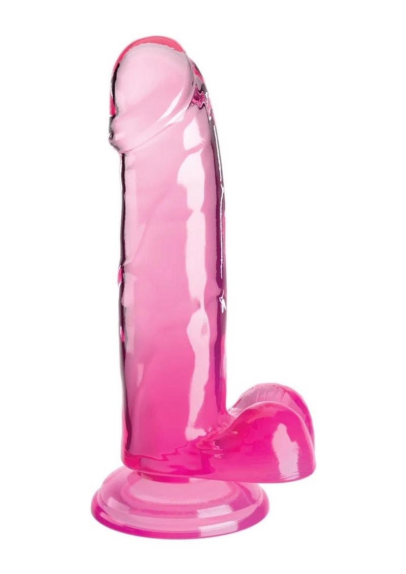 King Cock Clear Dildo with Balls 7in - Pink