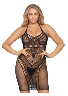 Leg Avenue Multi Net Halter Mini Dress. - O/S - Black