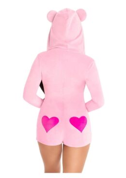 Leg Avenue Sweetheart Bear Velvet Zip Up Romper with Heart Accent - XSmall - Pink