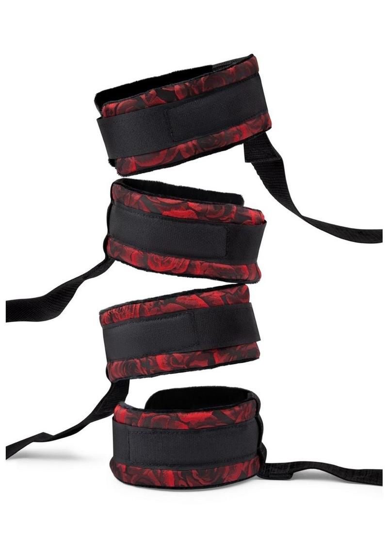 Secret Kisses Rosegasm Bed Restraint Kit with Satin Blindfold - Red/Black