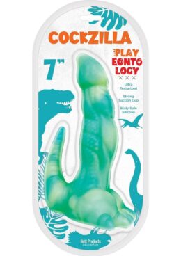 Playeontology Cockzilla Silicone Dildo with Suction Cup 7in - Teal
