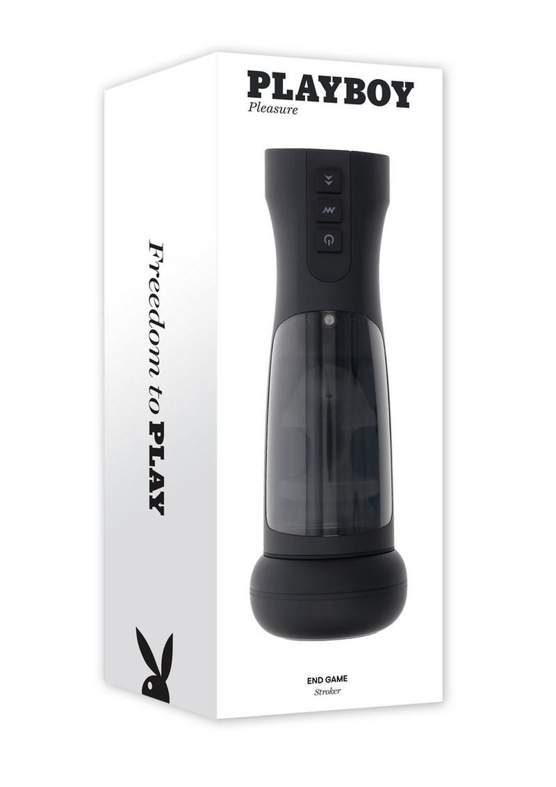 Playboy End Game Rechargeable Warming Stroker with UV Stand - Black
