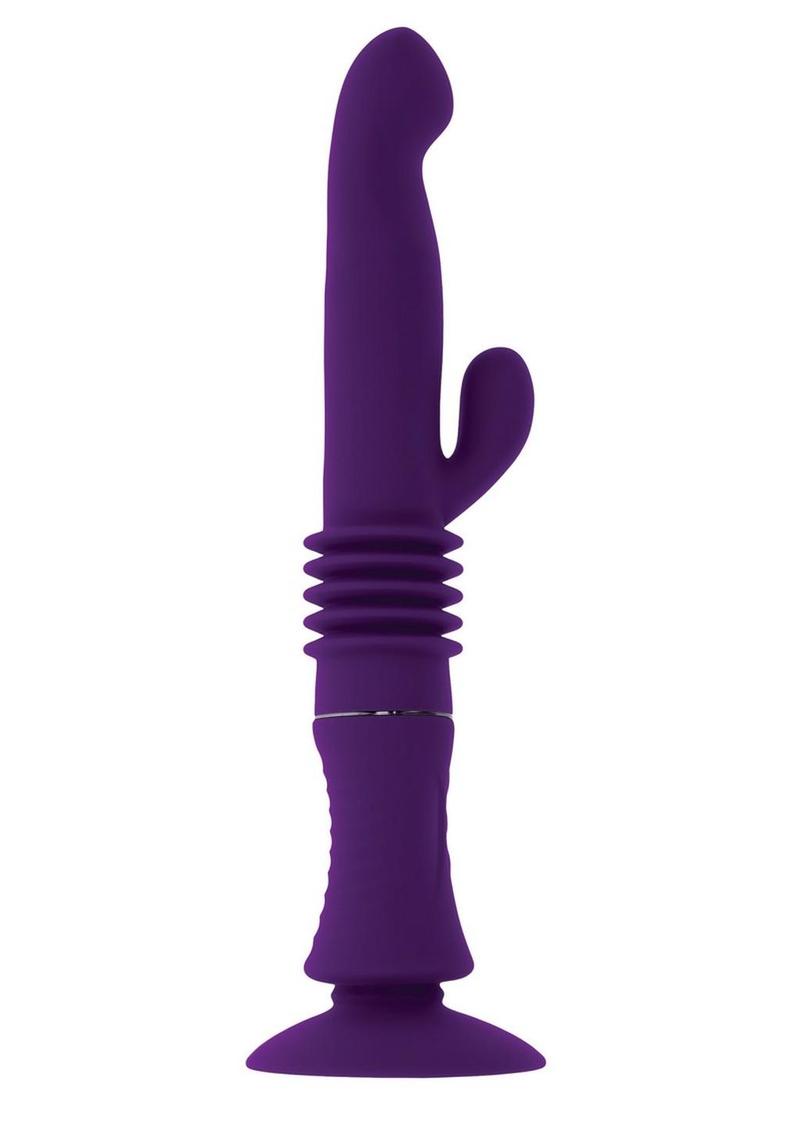 Playboy Happy Ending Rechargeable Silicone Thrusting Rabbit Vibrator - Purple