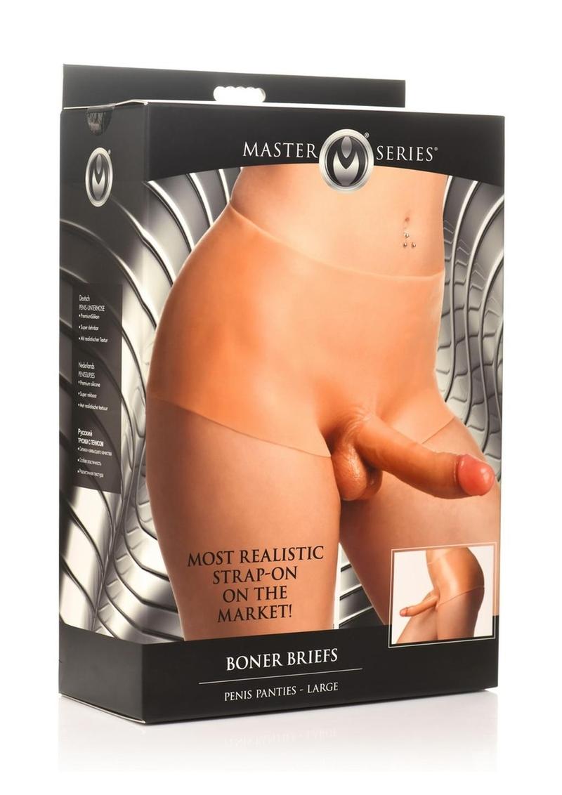 Master Series Boner Brief Penis Panties with Posable Dildo - Large - Vanilla