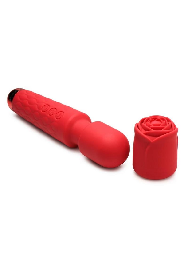 Bloomgasm Pleasure Rose 10X Rechargeable Silicone Wand with Rose Attachment - Red