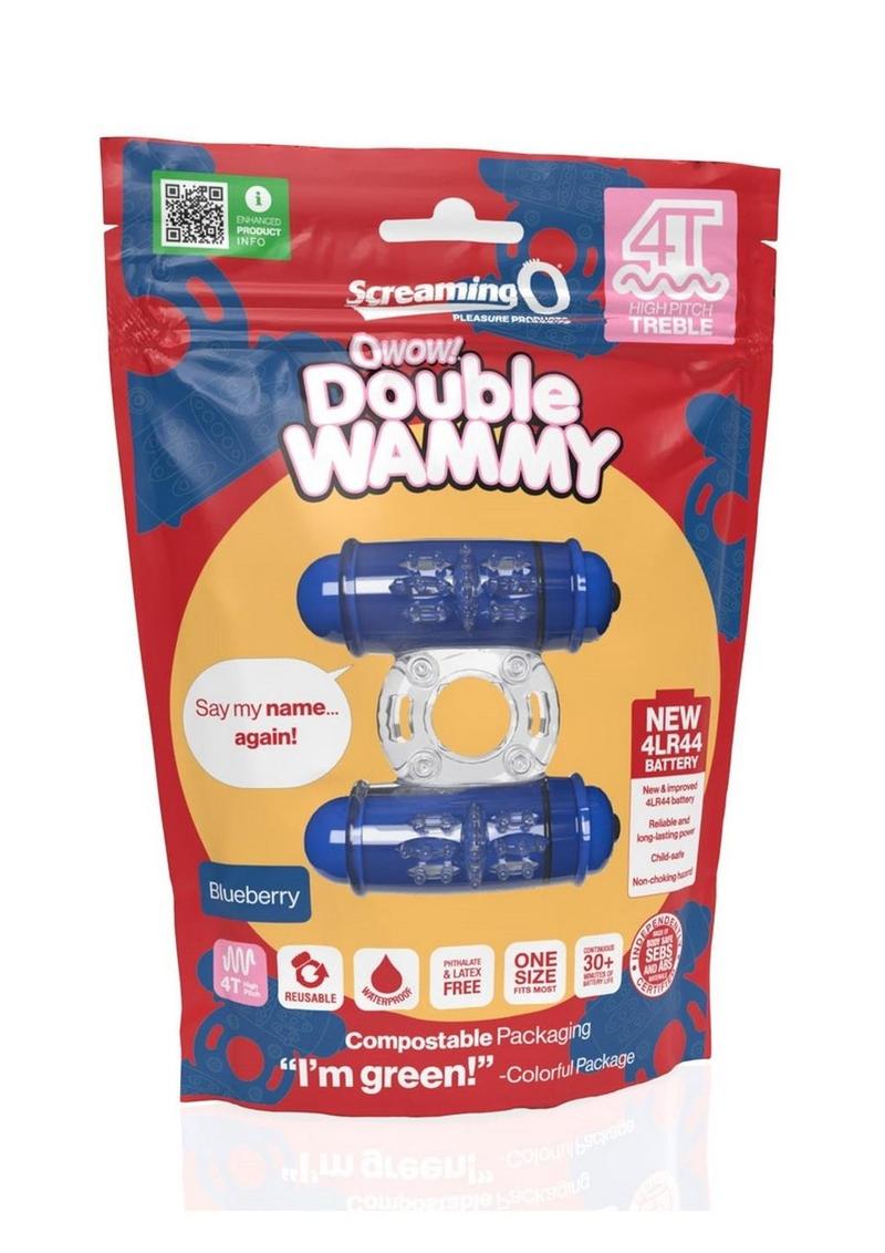 4T Double Wammy Silicone Rechargeable Dual Vibrating Couples Cock Ring - Blueberry