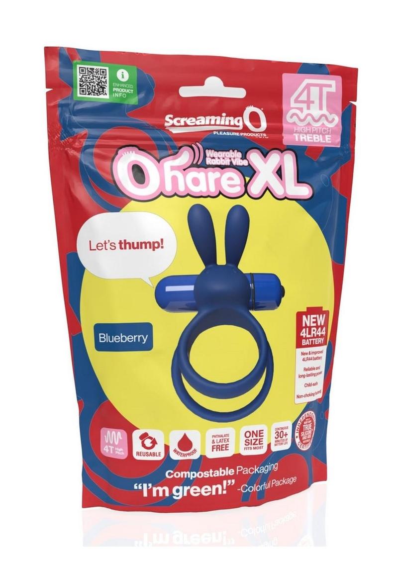 4T Ohare XL Rechargeable Silicone Rabbit Vibrating Cock Ring - Blueberry
