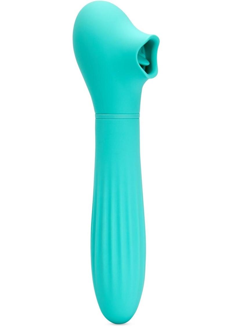 Nu Sensuelle Daisy Rechargeable Silicone Triple Action Thrusting Tongue Suction Vibrator - Electric Blue
