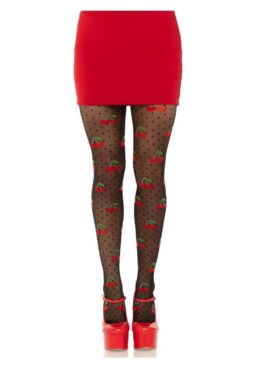 Leg Avenue Spandex Sheer Polka Dot Cherry Tights - O/S - Black