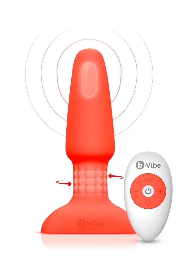 B-Vibe Rimming Plug 2 Rechargeable Silicone Anal Plug with Remote - Orange