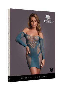 Le Desir Long Sleeved Net Mini Dress - O/S - Blue