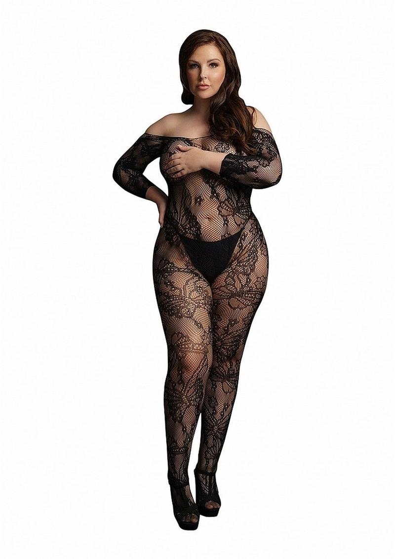 Le Desir Lace Sleeved Bodystocking - Queen - Black