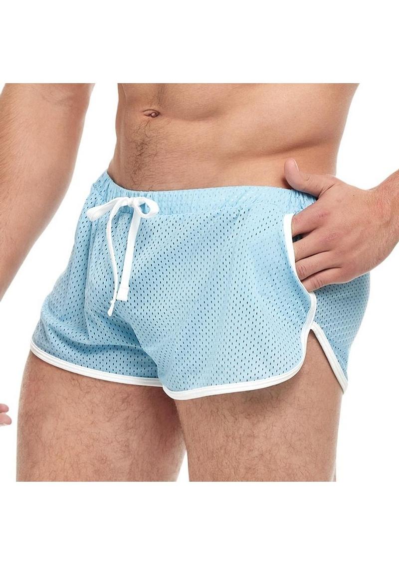 Goal Line Side Split Mesh Booty Shorts - Small/Medium - Blue