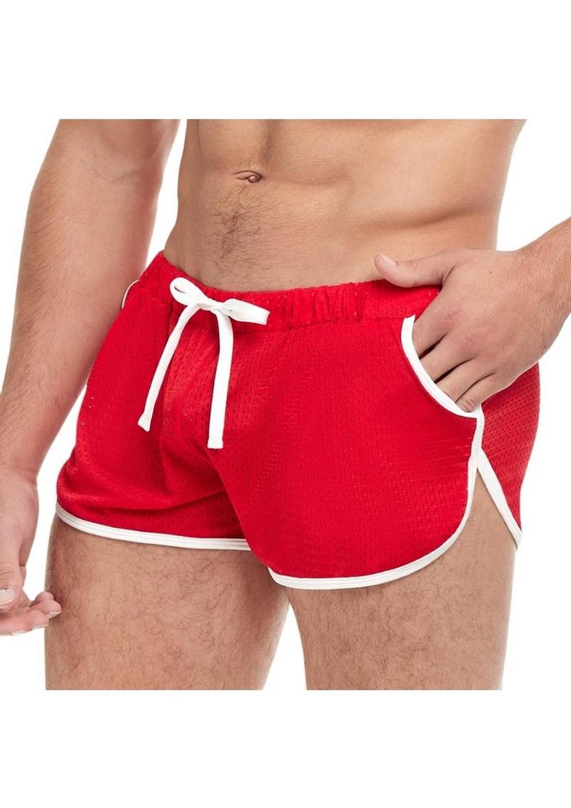 Goal Line Side Split Mesh Booty Shorts - Small/Medium - Red