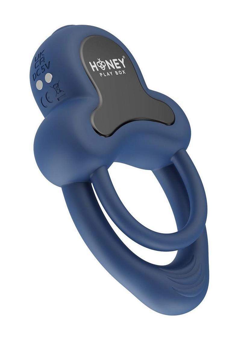 Anello App Control Vibrating Silicone Rechargeable Cock Ring with Clitoral Stimulator - Blue