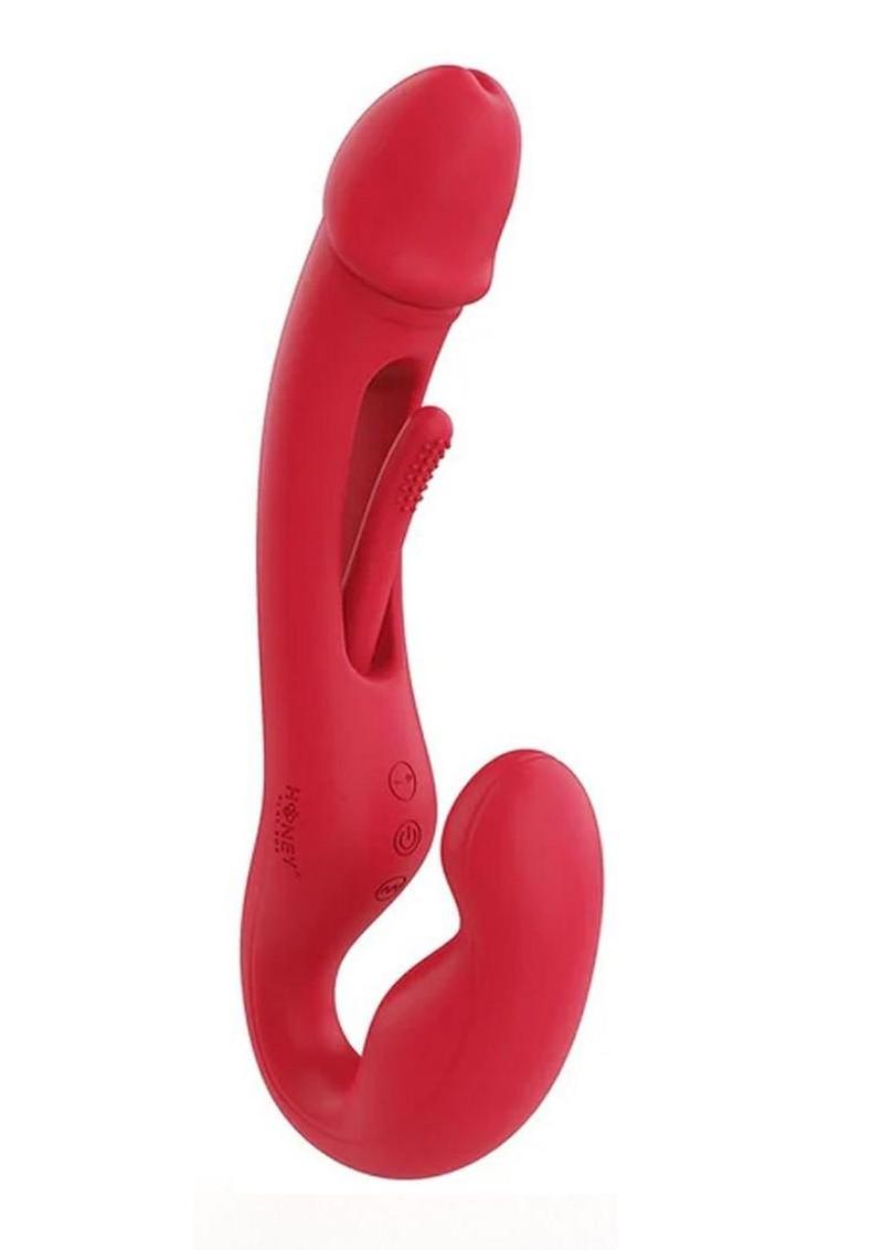 Harmony Duo App-Controlled Rechargeable Silicone Strapless Strap-on - Red/Gold