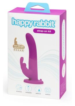 Happy Rabbit Vibrating Strap-On Silicone Vibrating Harness Set - Purple