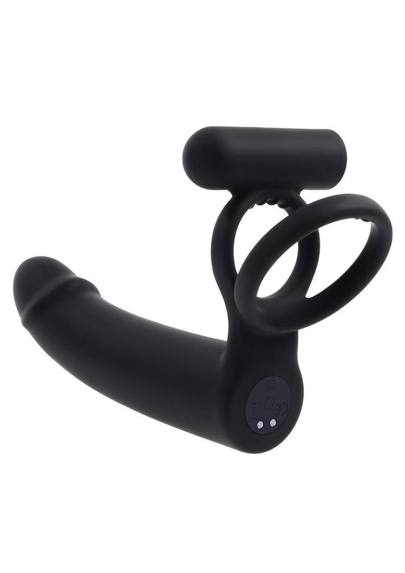 Gender X Full Swing Rechargeable Silicone Vibrating Dildo with Dual Cock Ring and Remote Control - Black