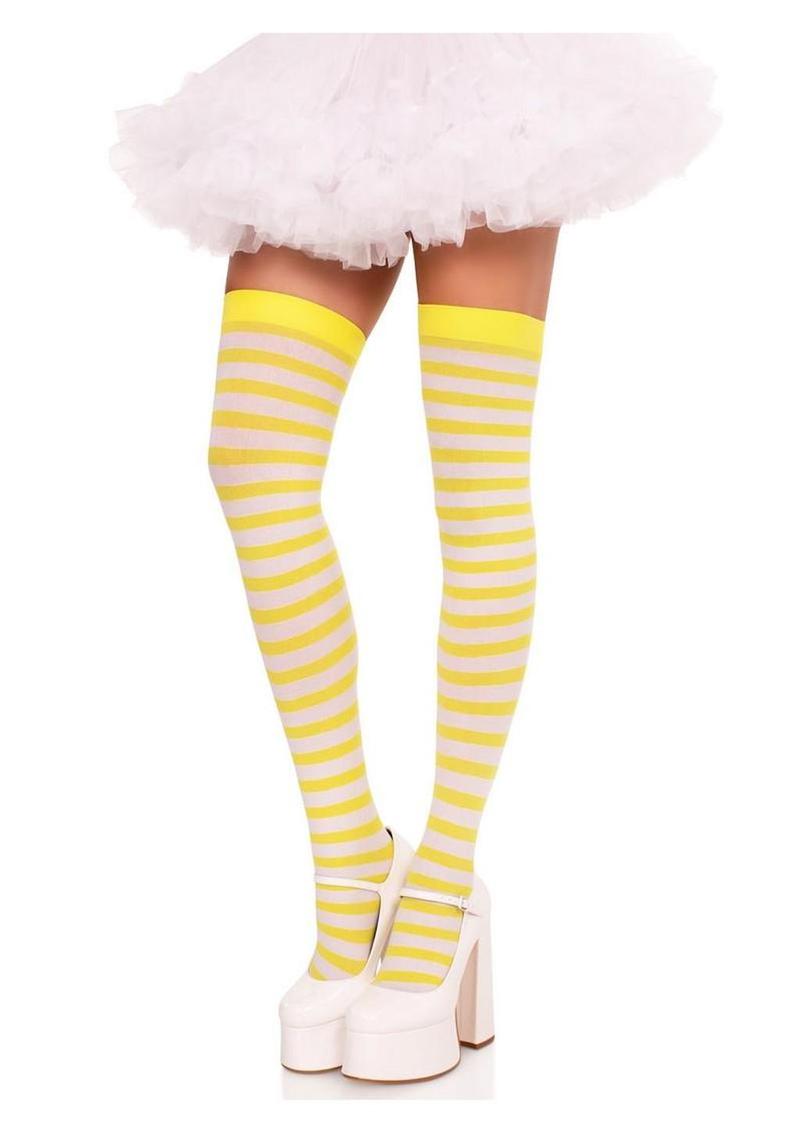 Leg Avenue Nylon Stocking W/ Stripe - White/Yellow - O/S
