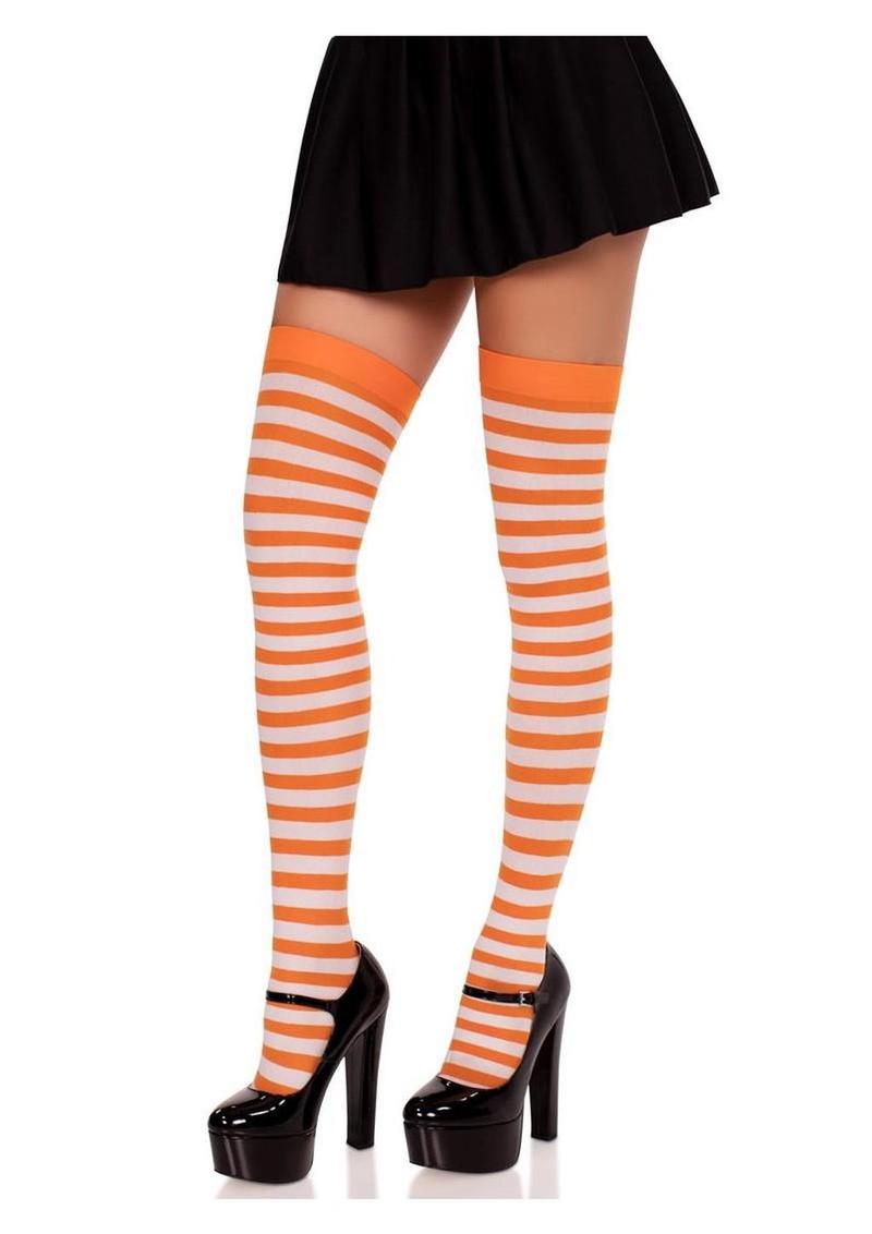Leg Avenue Nylon Stocking with Stripe - White/Orange - O/S