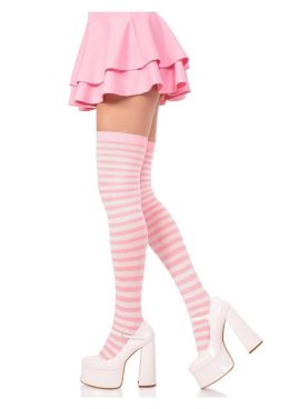 Leg Avenue Nylon Stocking with Stripe - White/Light Pink - O/S